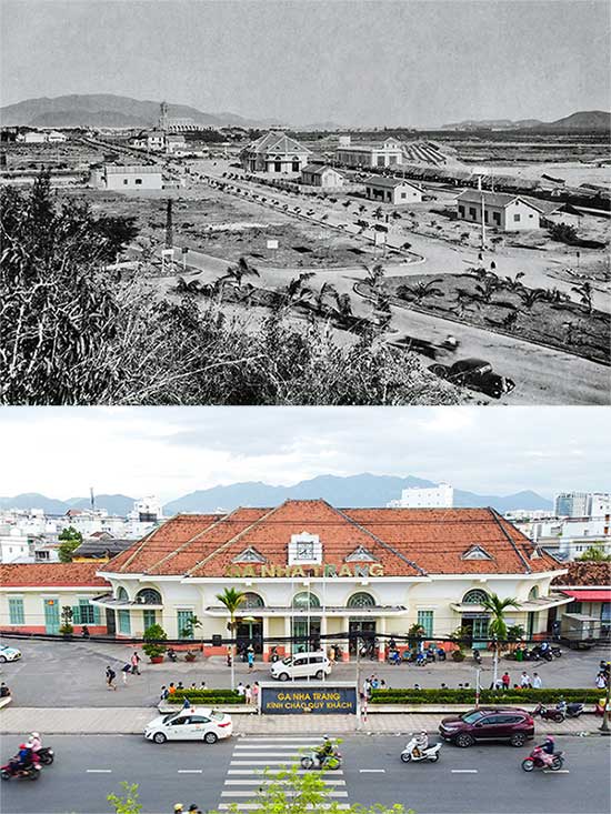 Ga Nha Trang những năm 1920-1929. Công trình khánh thành ngày 2/9/1936, có diện tích 14,8 ha. Đây là nơi ghi dấu cảnh người dân Khánh Hòa đấu tranh chống thực dân Pháp vào ngày 23/10/1945. Trải qua hàng chục năm, công trình vẫn giữ kiến trúc thời Pháp, có 5 đường ray gồm hai đường chính và ba đường xếp dỡ hàng. Hiện, nơi đây mỗi ngày đón hàng chục chuyến tàu ra vào Nha Trang. Trong tương lai, ga Nha Trang được quy hoạch thành bảo tàng, công viên... Ga mới sẽ được xây dựng tại xã Vĩnh Trung, TP Nha Trang.