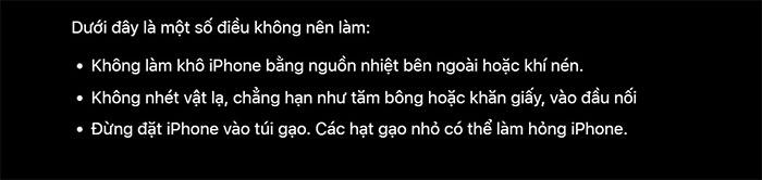 Cảnh báo được đăng tải trên trang hỗ trợ của Apple.