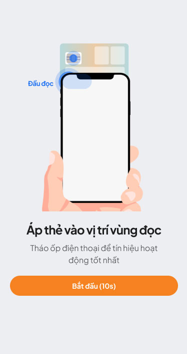 Bước 1: Chọn tính năng NFC, áp thẻ vào CCCD cần đọc.